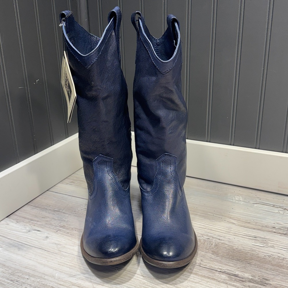 Frye Carson Tab Tall Boots Women's Size 7.5B Blue Leather Riding Boots Mexico - Picture 3 of 10